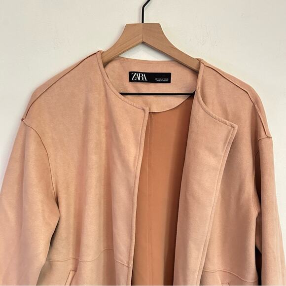 Zara Faux Suede Fringe Open Jacket Pink Size M - Picture 2 of 7